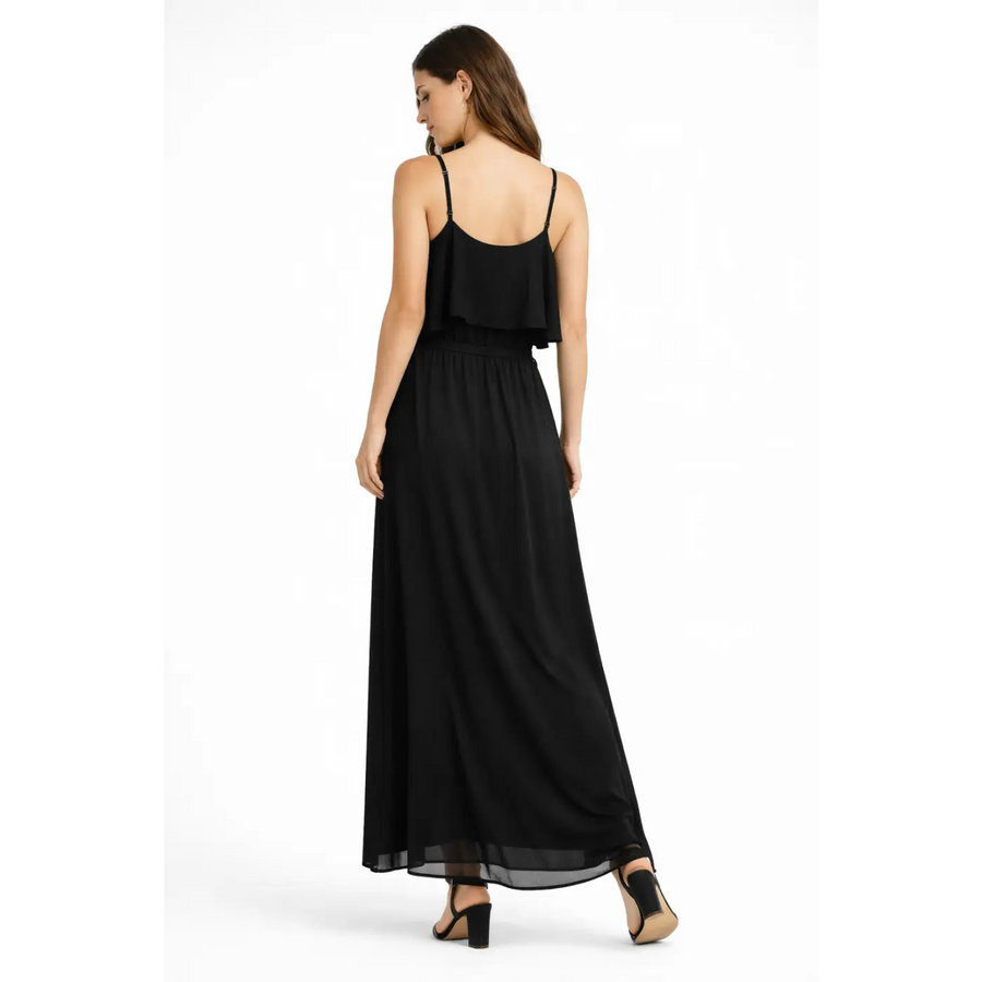 Black Spaghetti Strap Layered Maxi Dress – Flowy Elegant Summer Dress - Women’s Dress