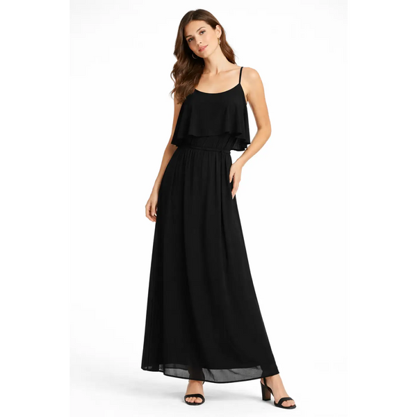 Black Spaghetti Strap Layered Maxi Dress – Flowy Elegant Summer Dress - Women’s Dress
