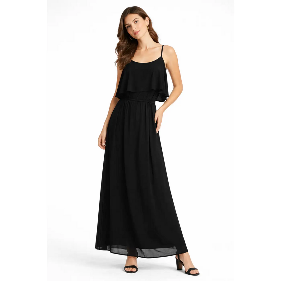 Black Spaghetti Strap Layered Maxi Dress – Flowy Elegant Summer Dress - Women’s Dress