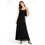 Black Spaghetti Strap Layered Maxi Dress – Flowy Elegant Summer Dress - Women’s Dress