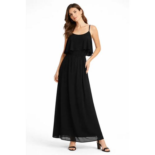 Black Spaghetti Strap Layered Maxi Dress – Flowy Elegant Summer Dress - Women’s Dress