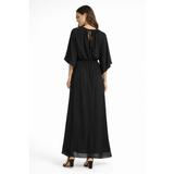 Black Tie-Neck Flutter Sleeve Maxi Dress – Elegant Flowing Evening Dress - Women’s Dress