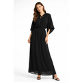 Black Tie-Neck Flutter Sleeve Maxi Dress – Elegant Flowing Evening Dress - Women’s Dress
