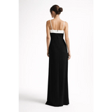 Black & White Bow Maxi Dress – Elegant Contrast Evening Gown - Women’s Dress