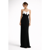 Black & White Bow Maxi Dress – Elegant Contrast Evening Gown - Women’s Dress