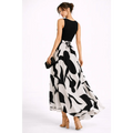 Black & White Maxi Dress – Sleeveless Top with Flowing Printed Skirt - Women’s Dress