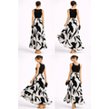 Black & White Maxi Dress – Sleeveless Top with Flowing Printed Skirt - Women’s Dress