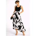 Black & White Maxi Dress – Sleeveless Top with Flowing Printed Skirt - Women’s Dress