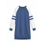 Blue & White Colorblock Raglan Sweatshirt Dress – Casual Long Sleeve Mini Dress