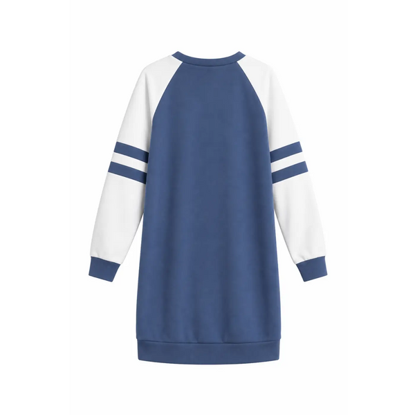 Blue & White Colorblock Raglan Sweatshirt Dress – Casual Long Sleeve Mini Dress