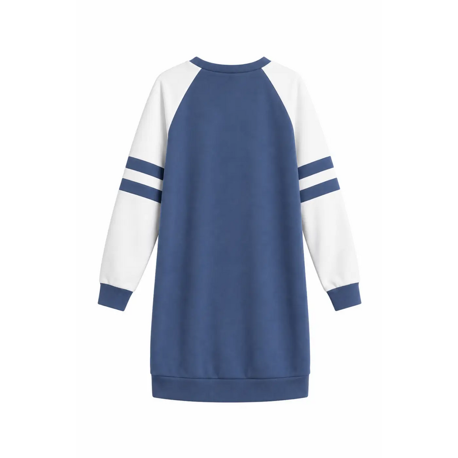 Blue & White Colorblock Raglan Sweatshirt Dress – Casual Long Sleeve Mini Dress