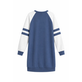 Blue & White Colorblock Raglan Sweatshirt Dress – Casual Long Sleeve Mini Dress