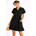 Casual Tiered Shirt Dress – Black Button-Up Mini Dress - Women’s Dress