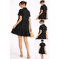 Casual Tiered Shirt Dress – Black Button-Up Mini Dress - Women’s Dress