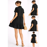 Casual Tiered Shirt Dress – Black Button-Up Mini Dress - Women’s Dress