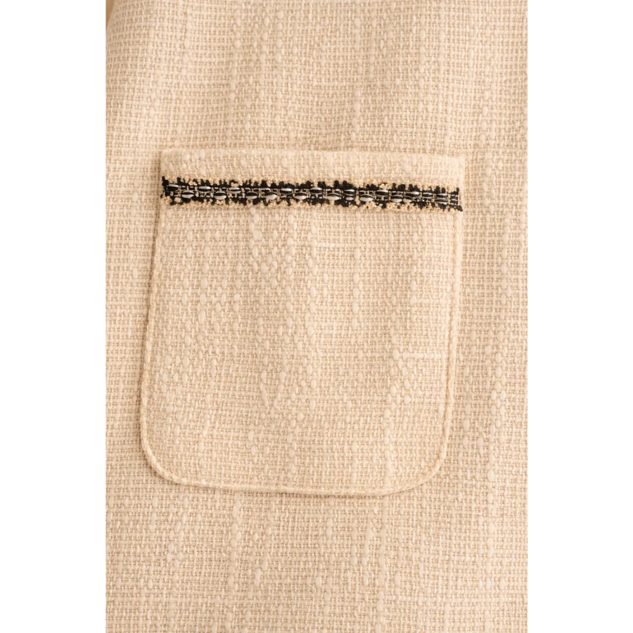 Chic Beige Tweed Mini Dress – Sleeveless A-Line with Pocket Detail