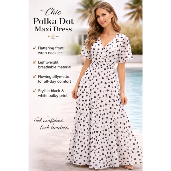 Chic Polka Dot Wrap Maxi Dress – Black & White Elegant Summer Dress - Women’s Dress