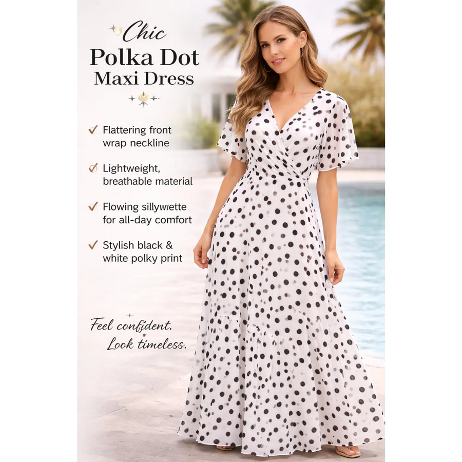 Chic Polka Dot Wrap Maxi Dress – Black & White Elegant Summer Dress - Women’s Dress