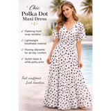 Chic Polka Dot Wrap Maxi Dress – Black & White Elegant Summer Dress - Women’s Dress