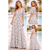 Chic Polka Dot Wrap Maxi Dress – Black & White Elegant Summer Dress - Women’s Dress