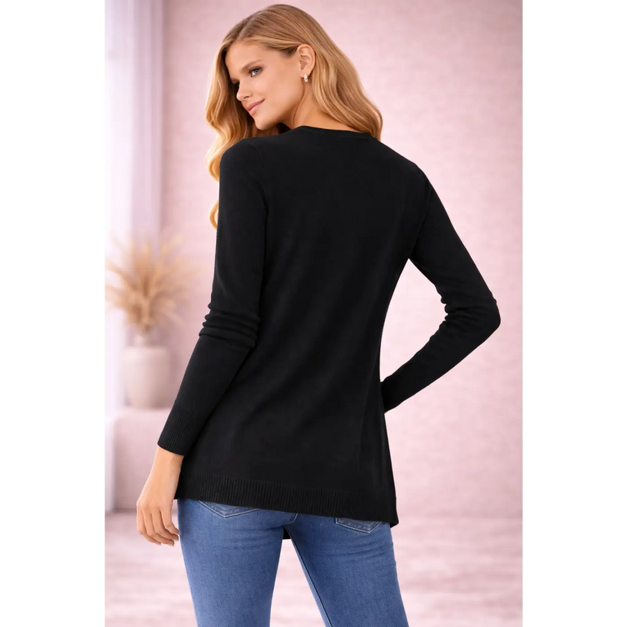 Classic Black Button Front Knit Cardigan - Women’s Cardigan