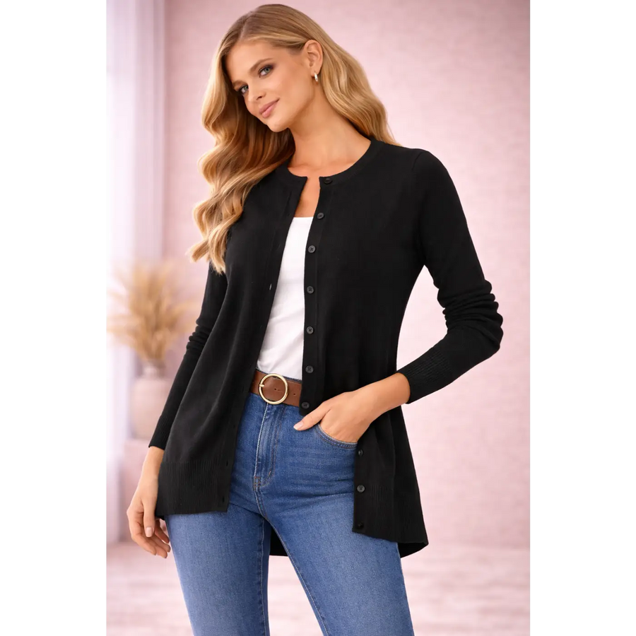 Classic Black Button Front Knit Cardigan - Women’s Cardigan