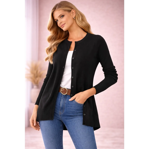 Classic Black Button Front Knit Cardigan - Women’s Cardigan