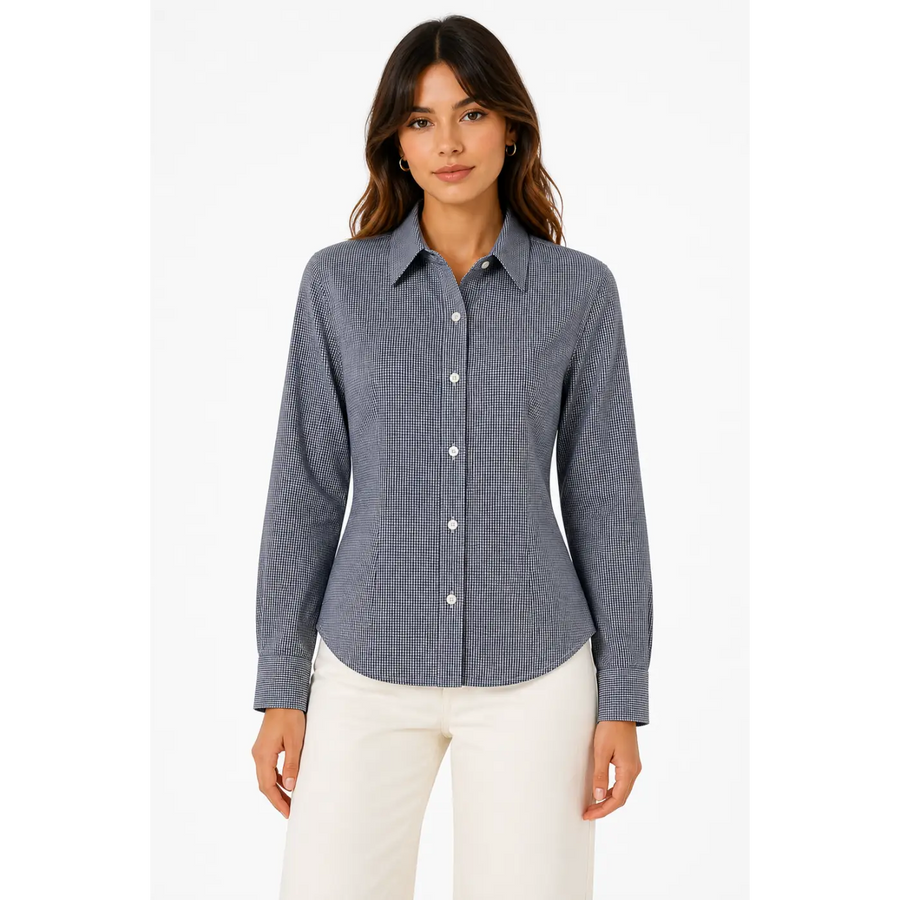 Classic Grey Micro-Check Button-Up Shirt – Tailored Fit