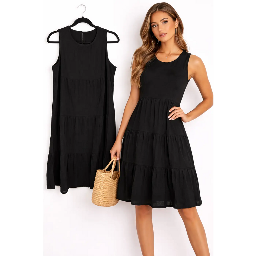Classic Tiered Sleeveless Mini Dress - Mini Dress / Casual Dress / Tiered Dress