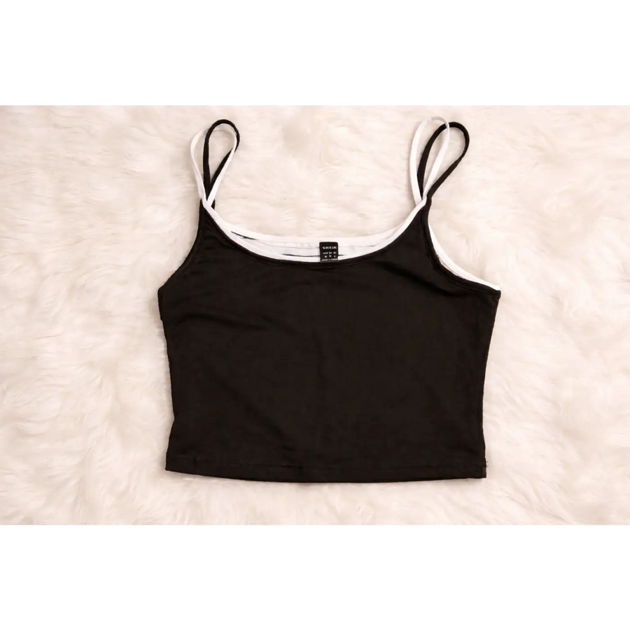 Contrast Trim Double Strap Crop Cami – Black - Crop Cami Top