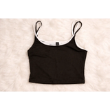Contrast Trim Double Strap Crop Cami – Black - Crop Cami Top