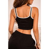 Contrast Trim Double Strap Crop Cami – Black - Crop Cami Top