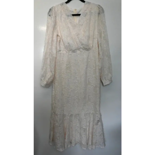 Cream Textured Floral Midi Dress, Size. M