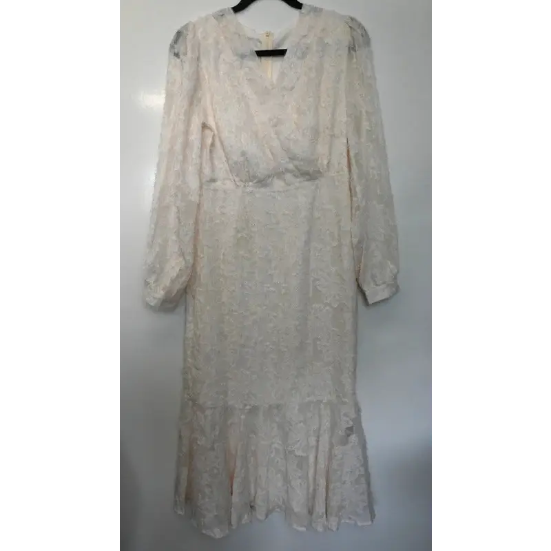 Cream Textured Floral Midi Dress, Size. M