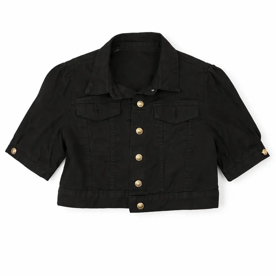 Cropped Button-Up Denim Jacket - Cropped Jacket / Denim Jacket / Casual Outerwear