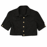 Cropped Button-Up Denim Jacket - Cropped Jacket / Denim Jacket / Casual Outerwear