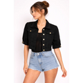 Cropped Button-Up Denim Jacket - Cropped Jacket / Denim Jacket / Casual Outerwear
