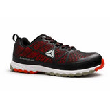 Black and red deltaplus sportline safety sneaker with mesh upper and durable rubber outsole for lightweight protective work
