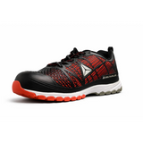DeltaPlus Sportline safety sneakers in black and red mesh upper with white logo and orange sole, lightweight protective work shoes