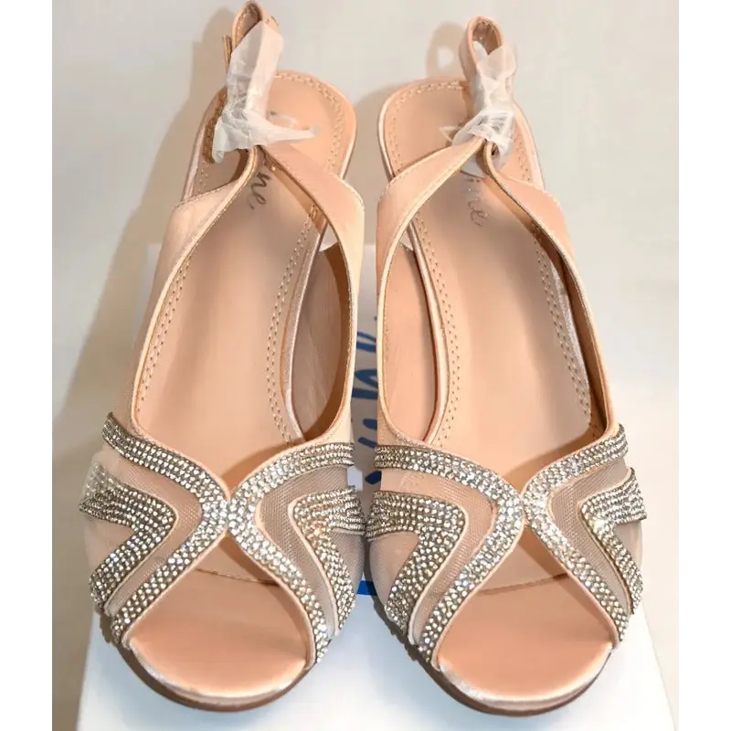 Diamante Peep Toe Slingback Heels, Size 6