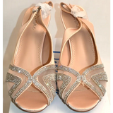 Divine Champagne Diamante Peep Toe Slingback Heels, Size 7