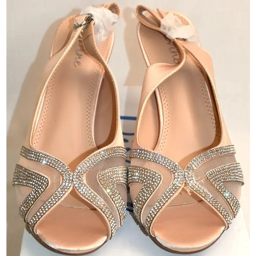 Divine Champagne Diamante Peep Toe Slingback Heels, Size 7