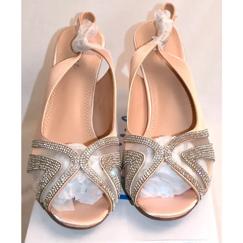 Divine Champagne Diamante Peep Toe Slingback Heels Size 8