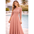 Dusty Rose Lace Bodice Maxi Dress – Elegant Long Sleeve Evening Dress - Women’s Dress
