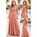 Dusty Rose Lace Bodice Maxi Dress – Elegant Long Sleeve Evening Dress - Women’s Dress