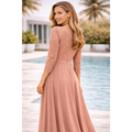 Dusty Rose Lace Bodice Maxi Dress – Elegant Long Sleeve Evening Dress - Women’s Dress
