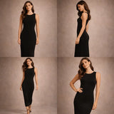 Elegant Black Bodycon Maxi Dress – Sleeveless Slim Fit Evening Gown - Women’s Dress