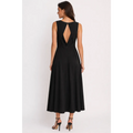 Elegant Black Midi Dress – Sleeveless Open Back A-Line Dress - Women’s Dress