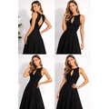 Elegant Black Midi Dress – Sleeveless Open Back A-Line Dress - Women’s Dress