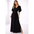 Elegant Black Wrap Maxi Dress – Short Sleeve Tie Waist Flowing Gown - Women’s Dress